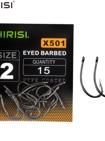15pcs PTFE Coated High Carbon Stainless Steel Barbed Fish Hook With Eye