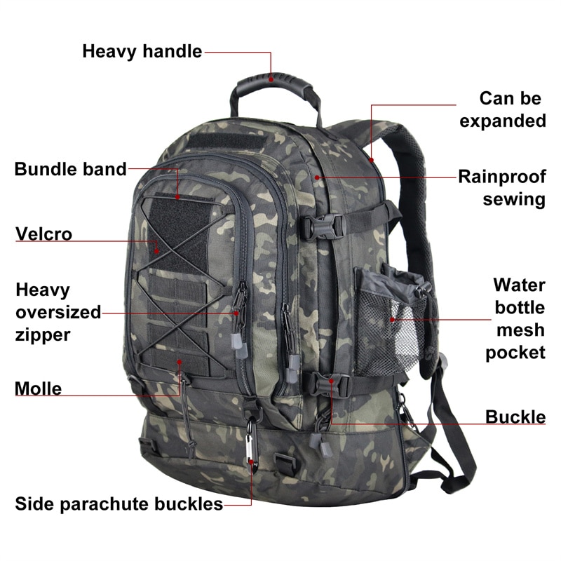 60L Military Tactical Backpack Army Molle Assault Rucksack 3P Outdoor Travel Hiking Rucksacks Camping Hunting Climbing Bags - Image 2